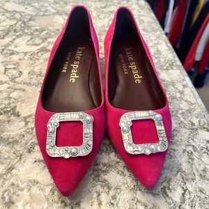 Kate Spade Buckle Up Pink Suede pointed toe flats shoes size 7.5 - like NEW